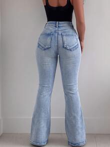 Women's Plus Size Vintage Flare Jeans With Zipper Detail, Medium Stretch, Long Length, Create A Fashionable Look - Blue - View 6