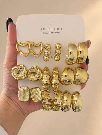 18/6pcs Fashion Heart Twisted Geometric Asymmetric Stud Earrings, Perfect For Women's Daily Outfits, Great Gift For Girlfriend/Mom