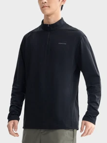 CAMEL CROWN Men's Outdoor Fleece Jacket Stand Collar Windproof Thin Fleece Keep Warm Sports Jacket Sweatshirt Lining - Phantom Black - View 3