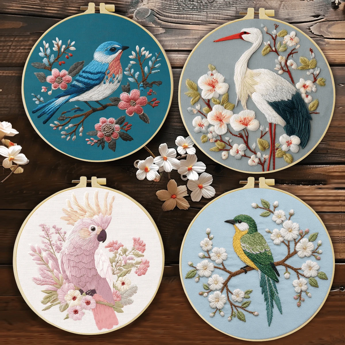 1PC 20*20cm/7.9*7.9in,Beautiful Birds Embroidery Kit, DIY Handmade Embroidery Set For Adult Beginners, Home Gift, Women's Sewing Gift, Including User Manual, Printed Pattern Fabric, Embroidery Frame, Needle And Thread.