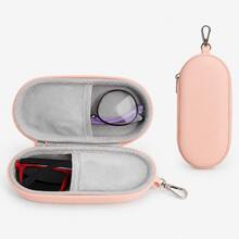 Estuche de gafas de diseño minimalista colorido tipo macaron de PU con carcasa dura ovalada, cremallera y mosquetón metálico, ligero, caja de almacenamiento de gafas de moda, apto para gafas de lectura, mujeres, hombres, niños, bolso, mochila, viaje, escuela, oficina, regalo de cumpleaños - Multicolor - Ver 20