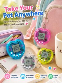 4Pcs Mini Virtual Pet Game Console, Heart-Shaped Transparent Design, Portable (Can Be Used As A Keychain Or Bag Charm), Educational Toy For Kids, Perfect For Raising And Interacting With, Great Gift For Boys And Girls For Christmas, Back To School - Multicolor - View 4