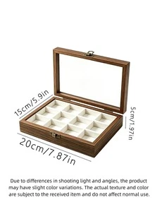 Caja de joyas con tapa transparente, caja de almacenamiento de pendientes 2 en 1, organizador de joyas de madera de nogal, forro de terciopelo, adecuada para exhibición en el hogar - Multicolor - Ver 18