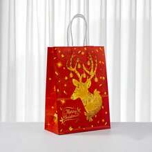 36/72/114pcs Christmas Gift Packaging Bags In Red, Party Hand-Held Gift Bags, Reindeer Snowflake Christmas Wreath Design Kraft Paper Bags, Suitable For Holiday Decorations Such As Anniversaries, With Christmas Stickers - Multicolor - View 8