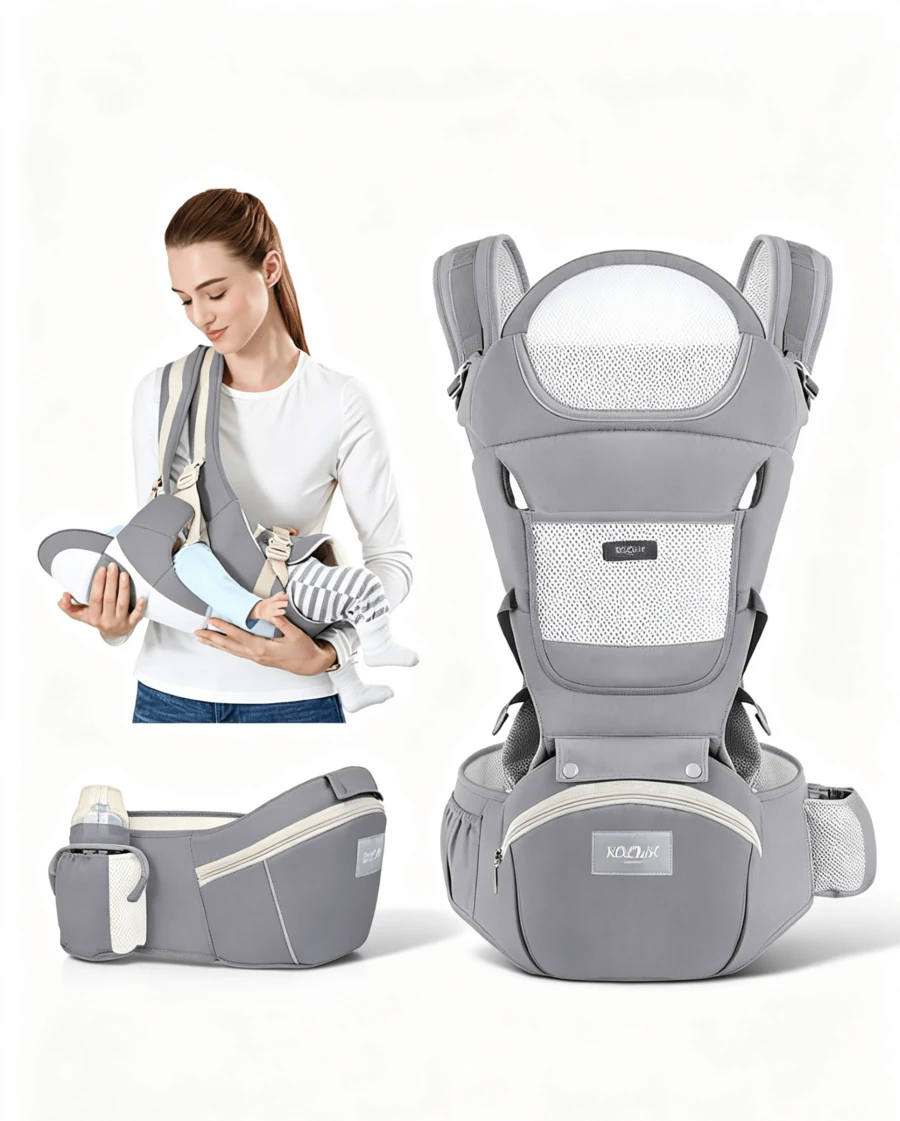CN. Grey/Blue/Black/Pink Baby Carrier,Ergonomic Infant Carrier With Hip Seat Bag Soft Baby Carrier Newborn To Toddler 7-45lbs Baby Holder Carrier - 多色A - 查看 1