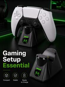 Controller Charging Dock For Dual Sense Controller, Vertical Stand With LED Charging Status Indicator, Built-In Smart Safety Chip, Precise Contact Points For Stable Charging, Single Controller Charging, Desktop Storage Stand, Gaming Accessory, Charging Dock Only, Controller Not Included - Black - View 3