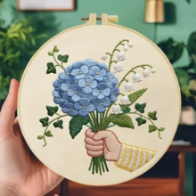 1 buah Kit Sulaman Bunga Biru 20*20cm/7.9*7.9in, Set Sulaman Buatan Tangan DIY untuk Pemula Dewasa, Hadiah Rumah, Hadiah Menjahit Wanita, Termasuk Panduan Pengguna, Kain Pola Cetak, Bingkai Sulaman, Jarum dan Benang. - Bunga biru - View 16