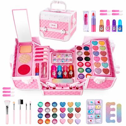Girls Pretend Play Toy Set, Pretend Makeup Kit, Birthday Gift | Kids Makeup Box With Mirror, Suitable For 3+ Years Old Christmas Birthday Gift,