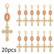20 Pcs Gold Pearl Rhinestone Cross Keychain Charms, Religious Cross Bag Charms For Baptism, First Communion, Wedding Favors - Red  Cross Alone - View 1