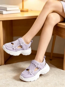 2026 Summer Girls' Breathable Mesh Closed-Toe Sports Sandals, Floral Decor Strappy Non-Slip Sole Children's Sports Sandals, Suitable For Beach, Daily, Outdoor, School - Purple - View 9