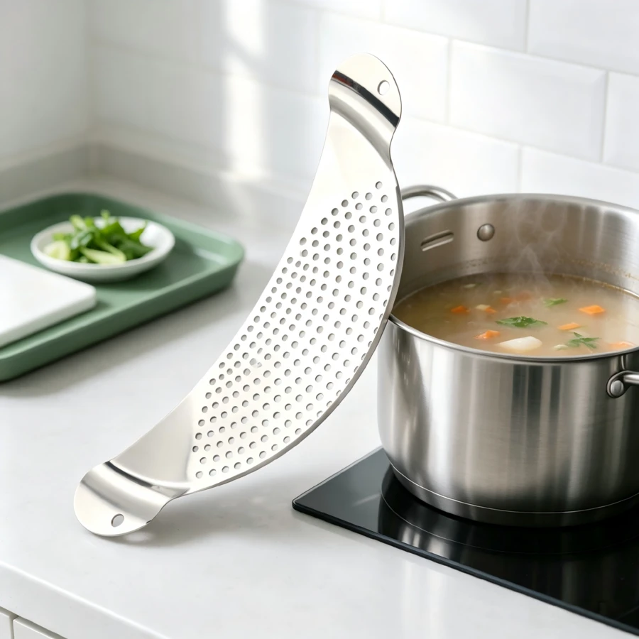 1/2pcs Stainless Steel Pot Strainer With Handle, Stainless Steel Pot Side Drain Rack, Fried Food Oil Strainer, Suitable For Pasta, Noodles, Vegetables And Fruits, Dishwasher , Essential Kitchen And RV Accessory, Reusable