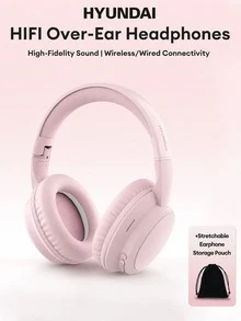 HYUNDAI HY-T02MAX頭戴式藍牙耳機附收納袋，5.4HIFI高清音質重低音通話精準降噪音樂運動遊戲低延遲長續航商務頭戴式耳機通用手機平板電腦 - 粉紅色+收納袋 - 查看 12