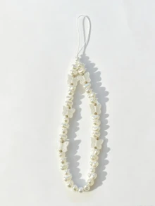 1pc Fashion Minimalist Faux Pearl Butterfly Asymmetric Anti-Pearl Beaded Phone Lanyard - White - View 3