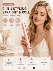 SKYWORTH Pelurus & Pengeriting Rambut Mini Nirkabel, Baterai Isi Ulang 2600mAh USB-C, Alat Pelurus Rambut Portabel, Alat Penata Rambut Nirkabel 2-in-1 untuk Poni, Rambut Lurus dan Keriting, Cocok untuk Perjalanan - MultiWarna - View 9