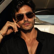 Men's Gold Metal Fashion Glasses - Brown Lens Fashion Glasses, Creating A Stylish Casual Look - Multicolor - View 1