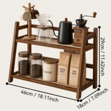 Vintage Wooden Desktop Organizer, Vertical Storage Rack, Lacquered Material, Retro Texture, Durable Wooden Material, Space-Saving Design, Suitable For Coffee Station Cup And Coffee Bean Placement, Kitchen Condiment Bottle Organization, Makeup Vanity Organization, Living Room Desktop Accessory Organization, Multi-Functional Room Decor - Multicolor - View 9