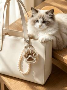 Pearl Chain Transparent Cat Paw Bear Rabbit Star Pet Hair Storage Keychain, DIY Cat Dog Hair Collection Memorial Box, Portable Pet Hair Storage Pendant, Creative Bag Charm Pet Owner Gift - Multicolor - View 1