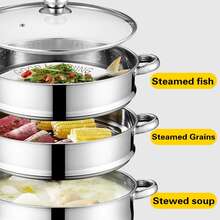 One Set Of Single-Layer, Double-Layer, And Triple-Layer Thickened Stainless Steel Steamer With A Glass Lid, A Multi-Functional Steamer Suitable For Hot Pot, Soup Pot, And Induction Cookers. - View 4