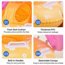 Inflatable Baby Swimming Ring With Sunshade Canopy, Infant Swimming Ring Sun Protection Toy, Suitable For Baby Girls And Boys - Yellow - View 4
