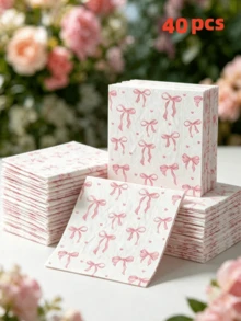 40pcs/60pcs/80pcs/100pcs/200pcs/Light Pink Bow Small Party Napkins | Decorative Cocktail Napkins, Holiday Decor | Premium Party Tabletop Decoration | Elegant Party Supplies - Multicolor - View 12