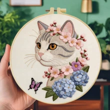 1 buah Kit Sulam Kucing Lucu Ukuran 20*20cm/7.9*7.9in, Set Sulam Buatan Tangan DIY untuk Pemula Dewasa, Hadiah Rumah, Hadiah Menjahit Wanita, Termasuk Panduan Pengguna, Kain Pola Cetak, Bingkai Sulam, Jarum dan Benang. - Kucing-kucing lucu - View 7