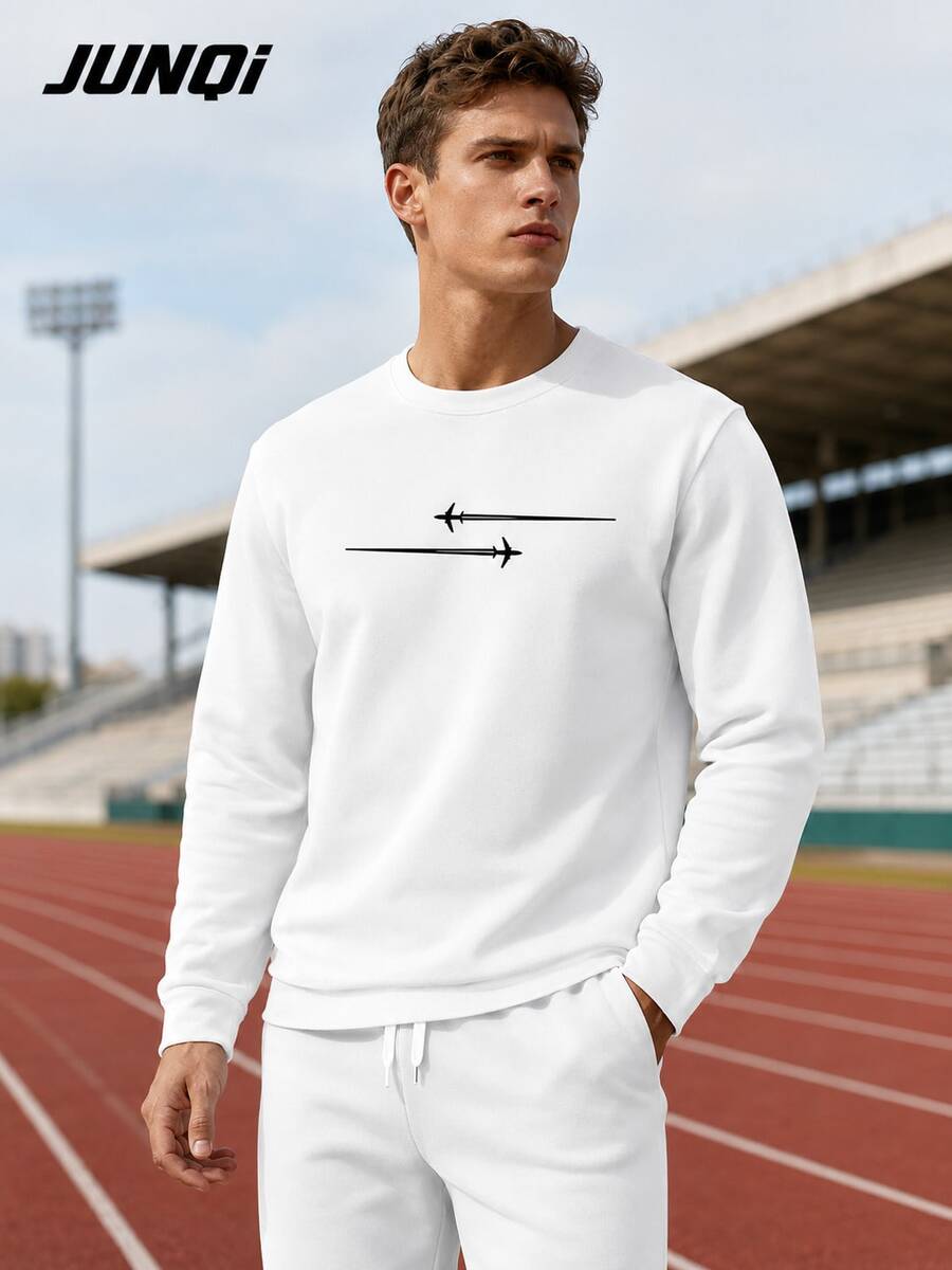 JUNQi New Men's High-Quality Sweatshirt, Breathable & Moisture-Wicking, Fresh & Comfortable, Fashionable Daily Sports Casual Style A - Multicolor - View 1