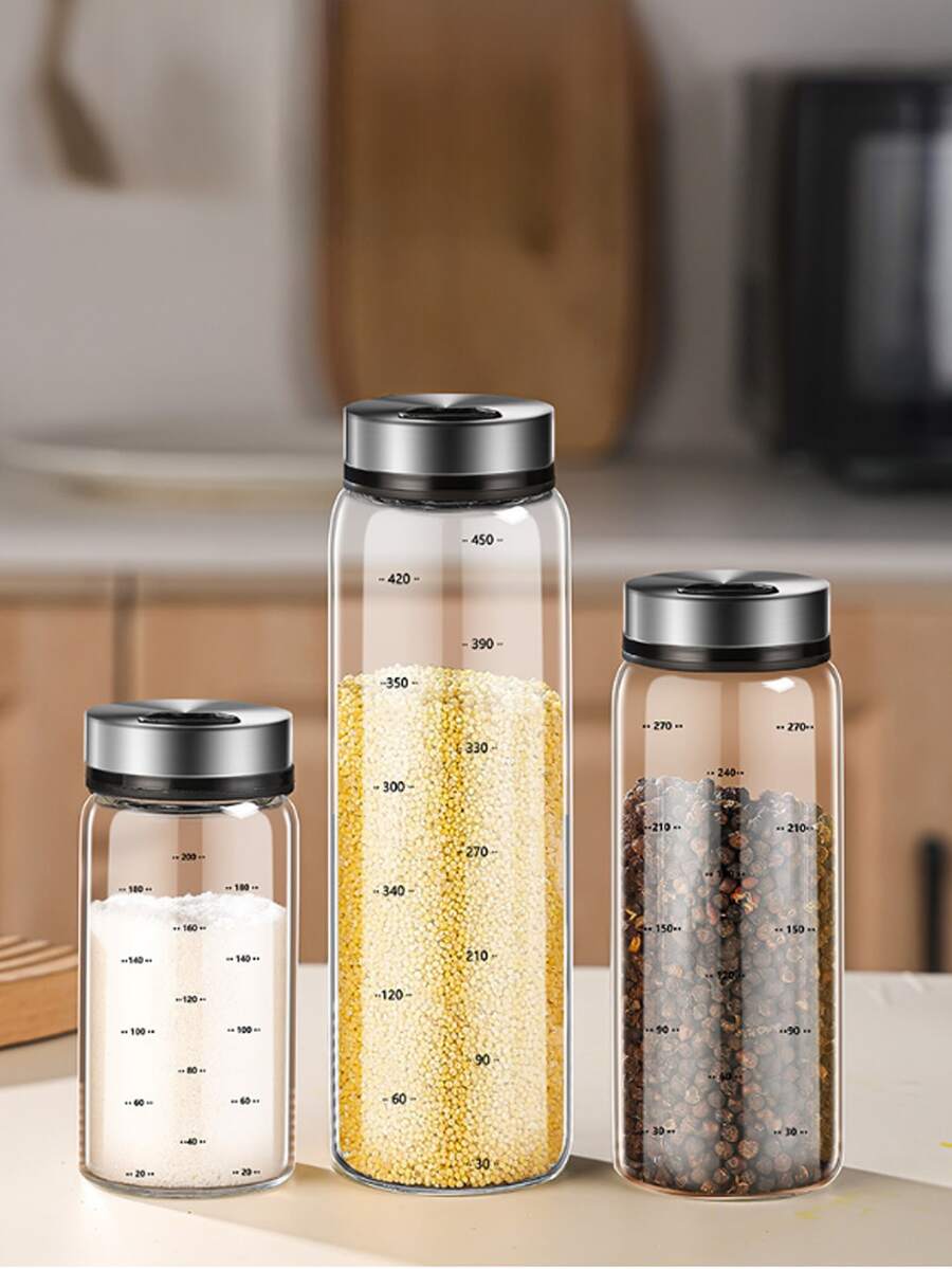 1pc High Borosilicate Glass Seasoning Jar, Glass BBQ Spice Container, Seasoning Bottle, Household Salt Shaker, Powder Sprinkler, Kitchen Spice Jar - Multicolor - View 1