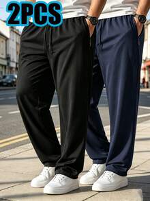 Men's Plus Size 2pcs/Pack Ice Silk Straight Leg Casual Pants, Lightweight Travel & Commute Long Trousers - Multicolor - View 1