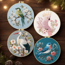 1PC 20*20cm/7.9*7.9in,Beautiful Birds Embroidery Kit, DIY Handmade Embroidery Set For Adult Beginners, Home Gift, Women's Sewing Gift, Including User Manual, Printed Pattern Fabric, Embroidery Frame, Needle And Thread. - Beautiful Birds - View 3