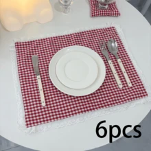 1pc/2pcs/6pcs Korean Ins Style Red Plaid Lace Napkin Placemat Multi-Purpose Dust Cover Food Photography Cloth - Multicolor - View 17