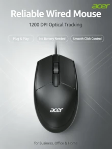 Acer OMW910 Mouse Berkabel dengan Respons Ultra Cepat: Pasang dan mainkan, tidak memerlukan driver; desain melengkung sesuai dengan lekukan telapak tangan; ideal untuk tugas pengeditan/tabulasi yang lama. - View 2