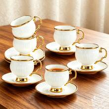 6pcs European Style Porcelain Espresso Cup And Saucer Set With Gold Rim, 3.4 Oz Small Ceramic Demitasse Coffee Cups, Vintage White Tea Cup Set For Latte, Party & Home Decor - White and Gold - View 7