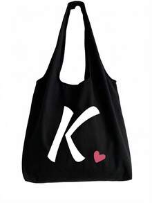 Pink Heart Letter A-Z Pattern Vest-Style Shoulder Bag, Women's Casual Canvas Tote Bag, Suitable For Vacation, Beach And Daily Life, Perfect Gift For Women, Mothers, Teachers, Friends And Bridesmaids, Large Capacity Bag, Students, Back To School Season, Portable Casual Storage Tote Bag, Multi-Functional Shopping Bag, Novel Design, Large Capacity, Ideal For Shopping, Shoulder Bag, Tote Bag, Lunch Bag, Lunch Box And More. - Multicolor - View 13