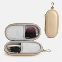 Estuche de gafas de diseño minimalista colorido tipo macaron de PU con carcasa dura ovalada, cremallera y mosquetón metálico, ligero, caja de almacenamiento de gafas de moda, apto para gafas de lectura, mujeres, hombres, niños, bolso, mochila, viaje, escuela, oficina, regalo de cumpleaños - Multicolor - Ver 22