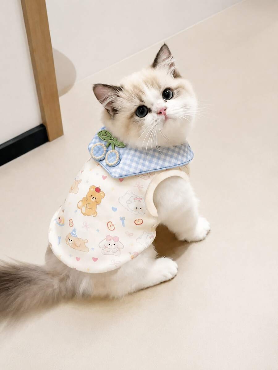 Breathable Cartoon Pet Thin Vest, Cute Pattern, Rabbit Teddy Panda Cat Daily Casual Comfortable Pet Top