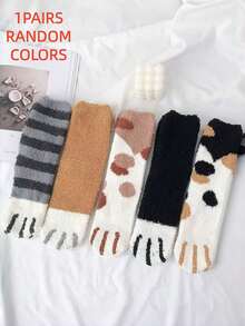 1/5 Pasang Kaos Kaki Wanita Panjang Sedang, Motif Cakar Kucing Lucu, Gaya Unik, Berbulu, Cocok untuk Dipakai di Rumah - MultiWarna - View 9