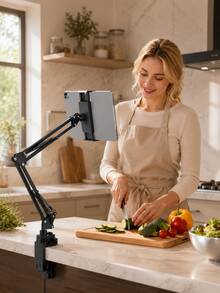Bed Tablet Holder, Adjustable Long Arm Phone Clamp, 360° Rotating Slouchy Arm Metal Clamp Mount, Foldable Overhead Smartphone & Tablet Stand For Desk Bedside Bed Edge, Recording Live Streaming, Hands-Free Viewing, For 4-13 Inch Devices Kindle - Multicolor - View 6