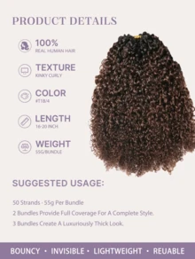 Y WIGS #T1B/4 Color Afro Kinky Curly Crochet Hair, Pre-Separated Miracle Knots Hair, 55g/Bundle 16-20 Inch, Invisible Feather Crochet Human Hair Tight Curly Knotless Boho Braids, 100% Human Crochet Hair Extensions, Perfect For Beginners - S1/4 - View 4