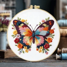 1pc Complete Embroidery Kit. 20x20cm/7.9x7.9in. Fun Christmas Tree Design. Beautiful Butterfly Pattern. For Adult Beginners. Great For Holiday Gifting. Includes Fabric, Manual, Hoop, Needles & Threads. Perfect For Home/Office Decor. Relaxing Craft. - A - View 15