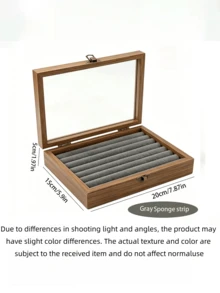 Caja de joyas con tapa transparente, caja de almacenamiento de pendientes 2 en 1, organizador de joyas de madera de nogal, forro de terciopelo, adecuada para exhibición en el hogar - Multicolor - Ver 21