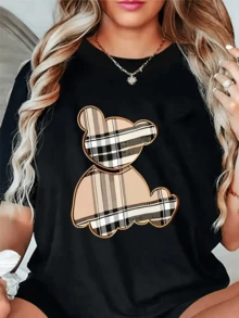 Damen-Sport-Freizeit-T-Shirt mit niedlichen Panda- und Karomuster-Drucken - Atmungsaktives und feuchtigkeitsableitendes Gewebe, Sports Femme, Sports Femme - Schwarz - Übersicht 5