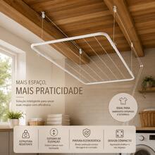 Varal de Teto Suspenso 90cm Aço Reforçado até 13kg com Kit de Instalação para Lavanderia Apartamento Maxeb - A - Visão 5