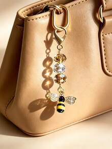 1pc Exquisite Rhinestone Bee Crystal Beaded Bag Charm, Versatile Handbag Pendant, Car Keychain Accessory Gift - Multicolor - View 2