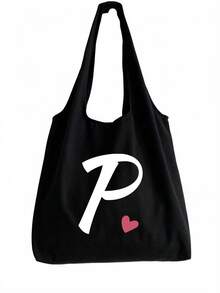 Pink Heart Letter A-Z Pattern Vest-Style Shoulder Bag, Women's Casual Canvas Tote Bag, Suitable For Vacation, Beach And Daily Life, Perfect Gift For Women, Mothers, Teachers, Friends And Bridesmaids, Large Capacity Bag, Students, Back To School Season, Portable Casual Storage Tote Bag, Multi-Functional Shopping Bag, Novel Design, Large Capacity, Ideal For Shopping, Shoulder Bag, Tote Bag, Lunch Bag, Lunch Box And More. - Multicolor - View 24