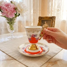 1 Set/6 Sets Luxury Floral Gold-Plated Ceramic Espresso Cup And Saucer Set, 100ml/3.38oz Capacity, Cappuccino Latte Cup, Saudi Coffee Cup, Juice Cup, High-End Coffee Cup, Middle Eastern Tea Cup Latte Espresso And Plate, Elegant Home Decor, Suitable For Latte And Mocha, Suitable For Women's Birthday Party, Daily Tabletop Decoration Or Garden Wedding Tea Party Decoration, Gift For Her, Tableware Set, Tea Cup - Multicolor - View 10