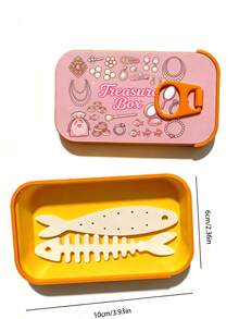 Contrast Color Cartoon Print Treasure Box Portable Jewelry Box With Fishbone Divider Snap Closure, Mini Travel Earring Ring Necklace Jewelry Organizer Box, Suitable For Delicate Girls, Students, Jewelry Lovers, Qixi, Birthday, Best Friend Gift, Small Travel Jewelry Storage Box - Multicolor - View 10