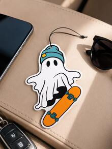 1pc Cool Skateboard Ghost Halloween Car Air Freshener, Hanging Long-Lasting Fragrance Aromatherapy Pad, Lightweight Durable Mirror Pendant, Spooky Car Decor, Multi-Purpose Closet Office Storage Cabinet Ornament, Suitable For Male And Female Drivers Holiday Gift - A - View 5