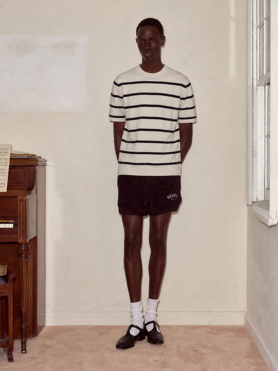 Men's Striped Short Sleeve Knit Sweater Top T-Shirt - White - View 1