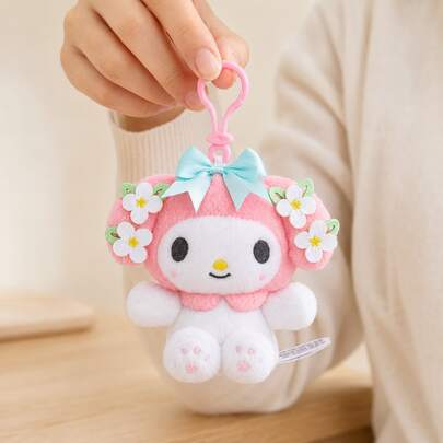 2 Styles Available 10cm Authentic Sanrio Hello Kitty/My Melody Flower Plush Keychain, Sweet Floral Healing Style, Officially Licensed, Delicate Short Plush And Fabric Patchwork Material, Cute 3D Cartoon Design, With Pink Quick-Release Clip And Floral Theme Accessories (Kitty Style With Gold Flower Center White Bow And Pink Plush Skirt; My Melody Style With White Flower Green Leaf And Light Blue Bow)