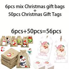 1/56/62/74pcs Of Burlap Christmas Gift Bags-With A Christmas Tag, Bulk Drawstring Bags For Christmas Parties, Suitable For Wallets, Additions, And Decorations, Available In 6 Styles Of Burlap Christmas Gift Bags - Multicolor - View 7